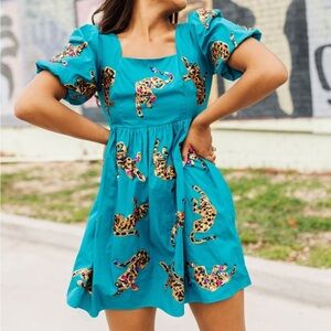 Queen of Sparkles Dress QOS‎ Sequin Embellished Leopard Mini Dress Sz M